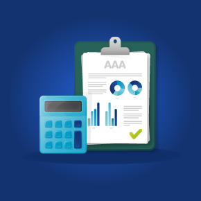 illustration of a calculator and a document holder with graphs