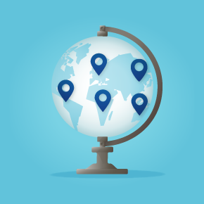 illustration of Novalac markets on an earth globe